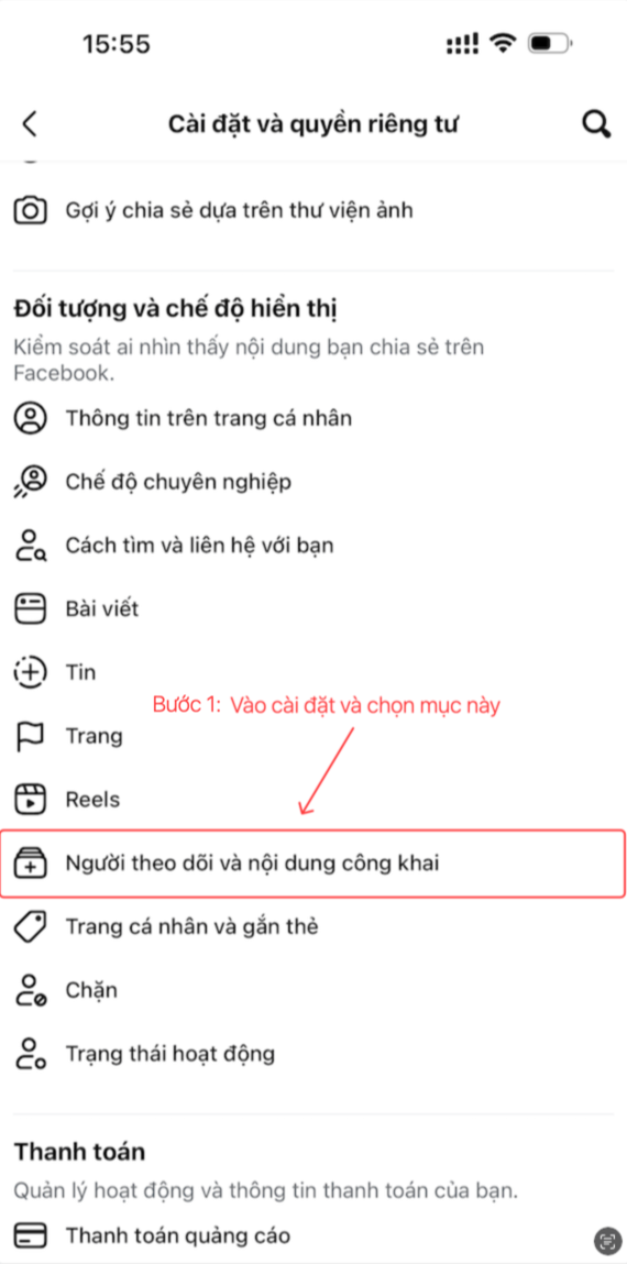 Bật theo dõi Facebook trên điện thoại bước 1