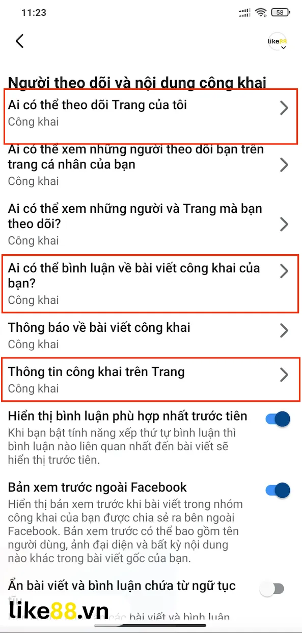 Cài đặt công khai trên Facebook điện thoại