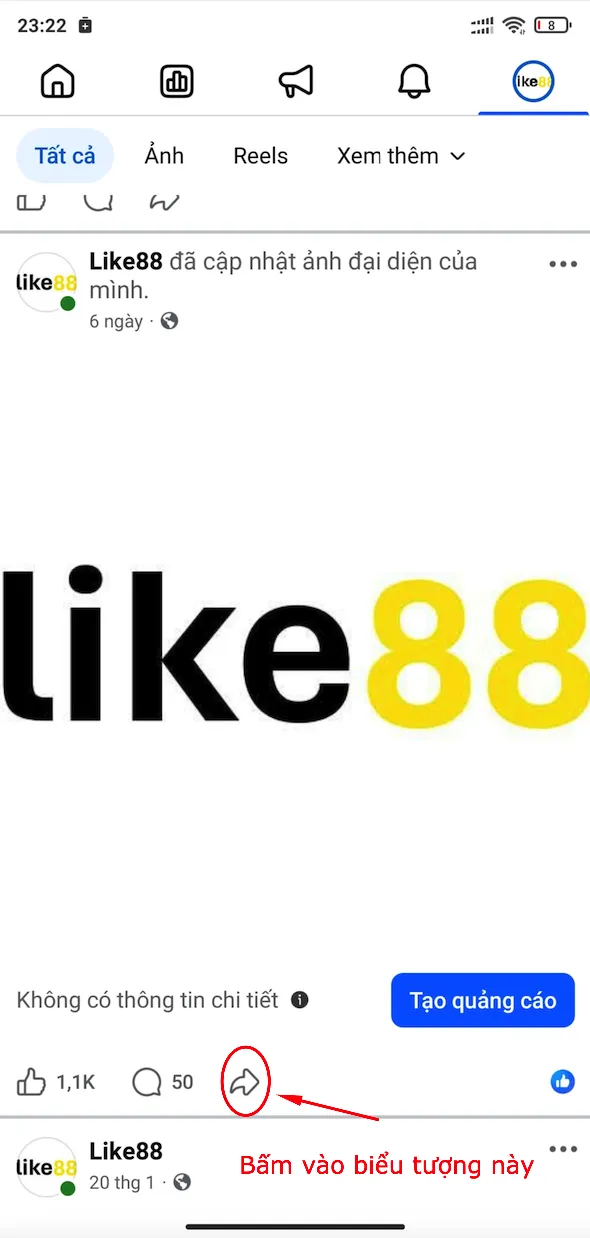 Lấy link Facebook trên điện thoại bước 1