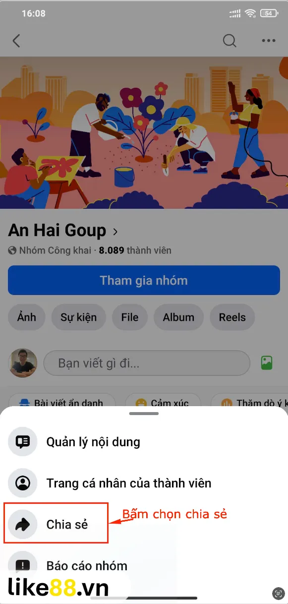 Lấy link Group Facebook trên điện thoại bước 2