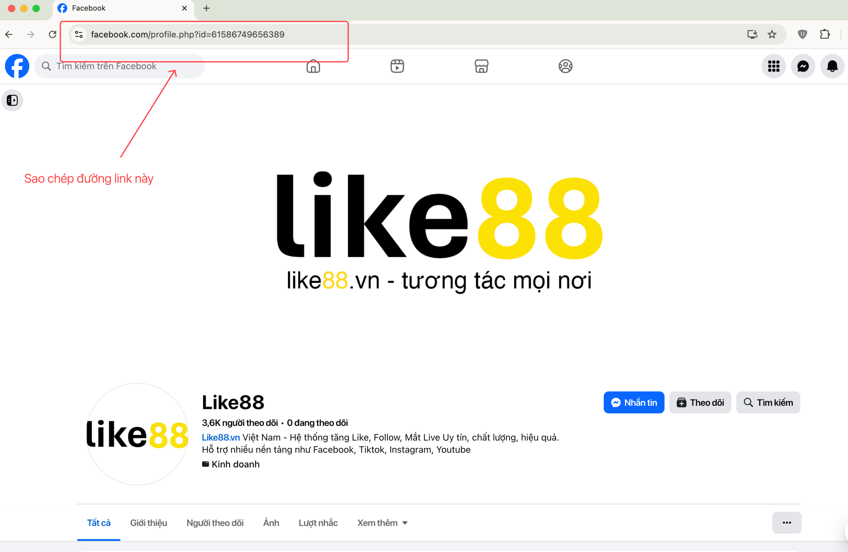 Hướng dẫn lấy link Page/Profile Facebook