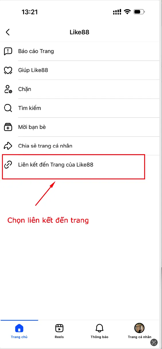 Sao chép link page profile Facebook trên điện thoại