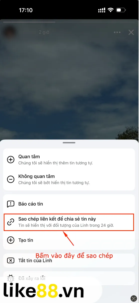 Sao chép link Story Facebook trên điện thoại bước 2