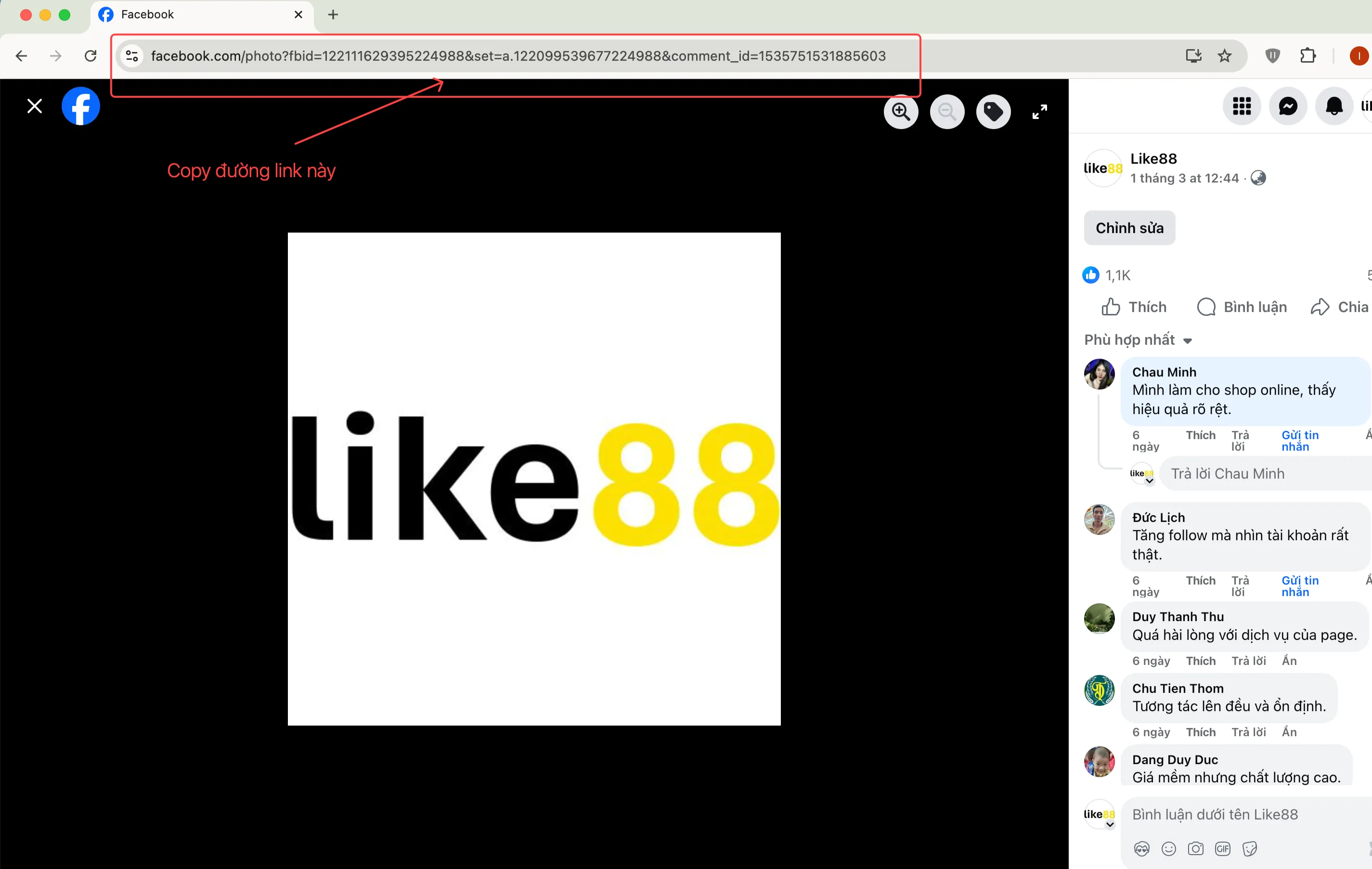 Lấy link Facebook trên máy tính bước 2