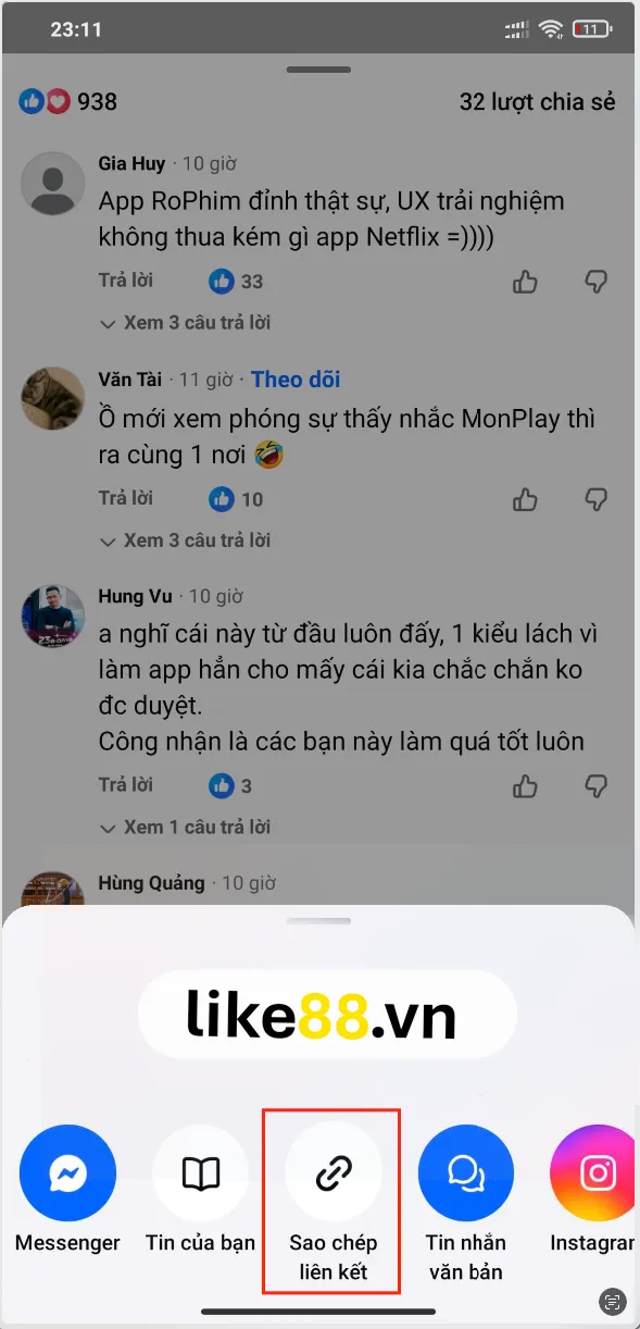 Lấy link Facebook trên điện thoại bước 2