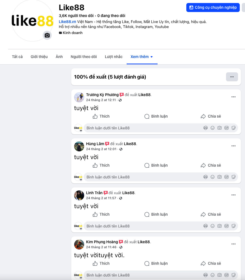 Hiệu quả tăng đánh giá fanpage Facebook