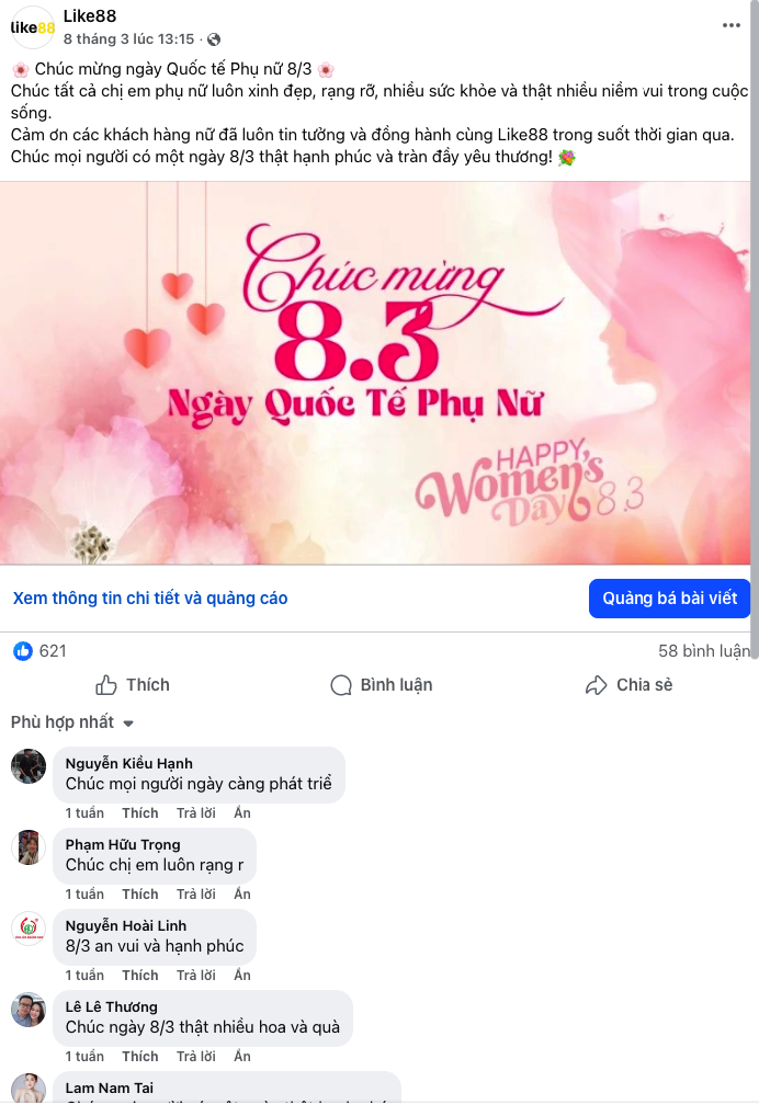 Dịch vụ Vip Comment Facebook tại Like88