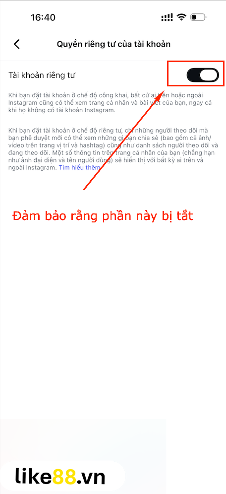 Xác nhận tài khoản Instagram đã công khai