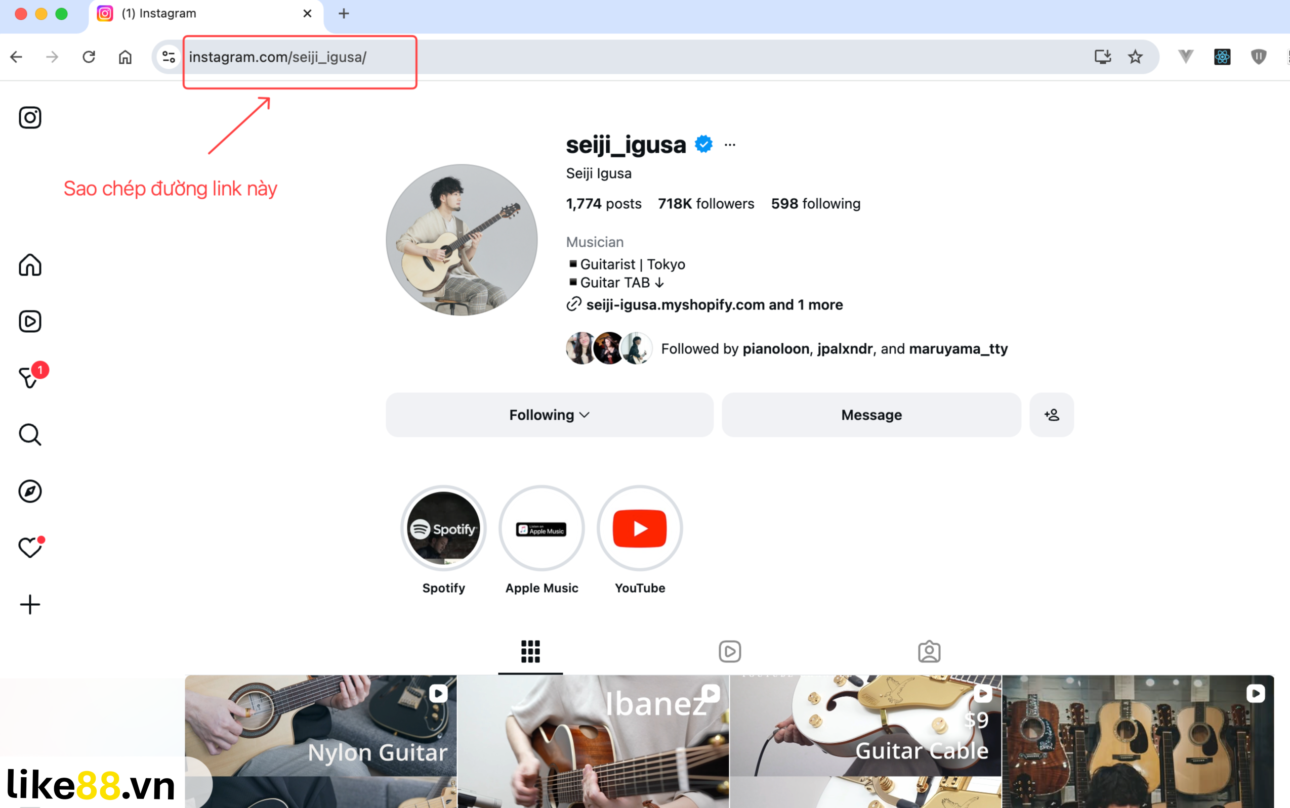 Hướng dẫn lấy link profile Instagram trên máy tính