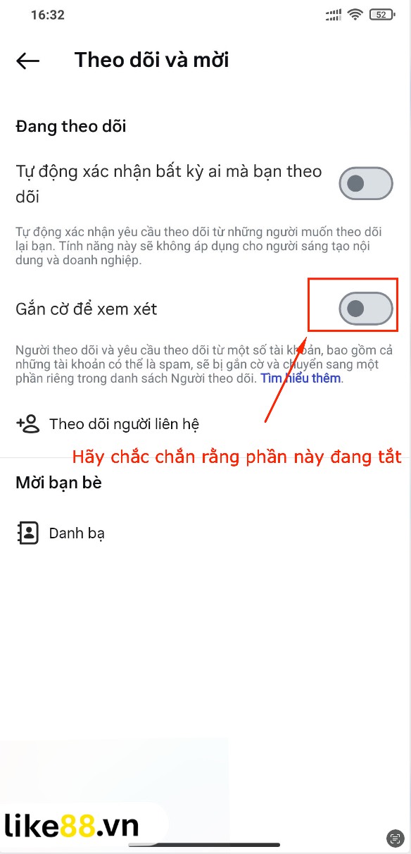 Tắt phần gắn cờ để xem xét