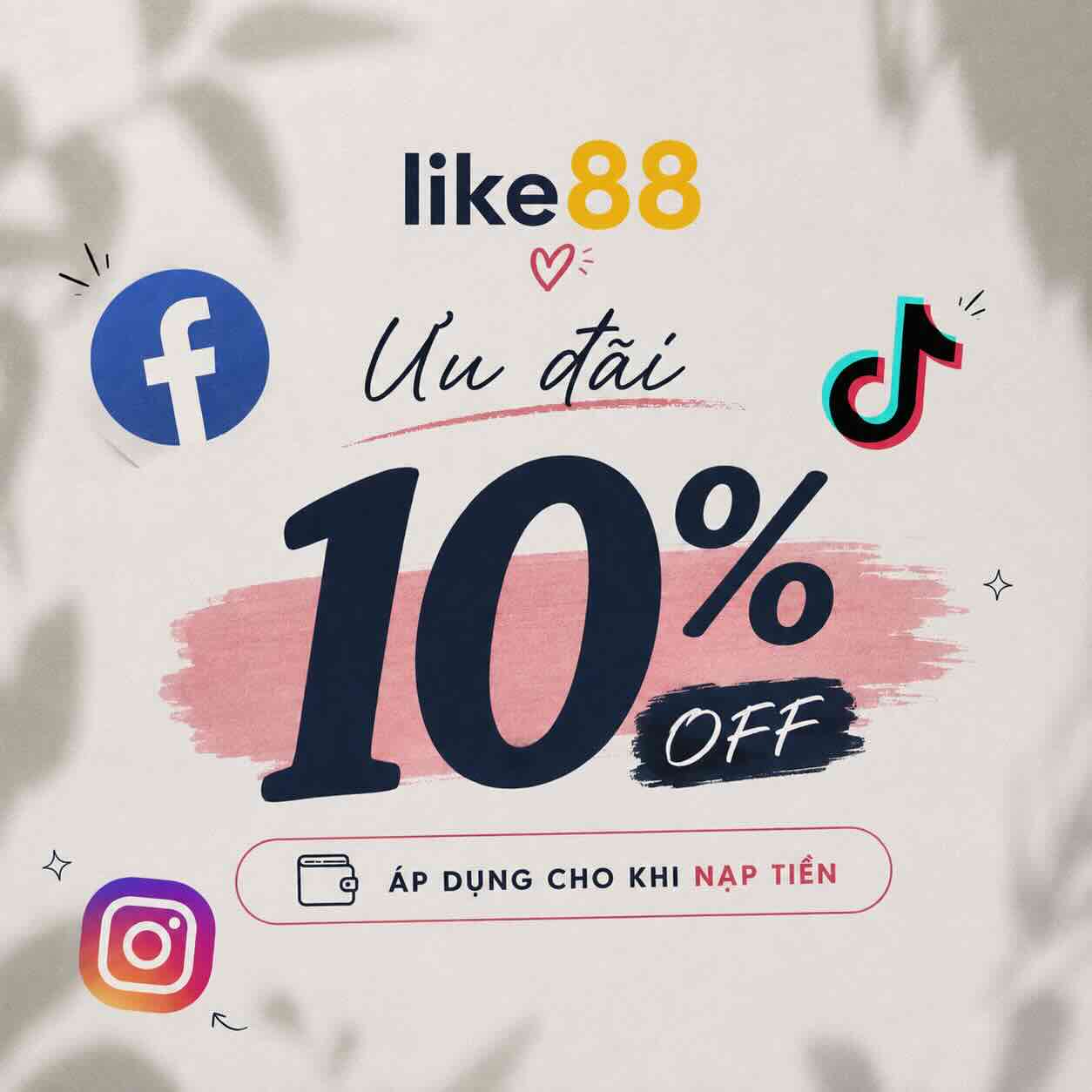 Like88 khuyến mãi 10% khi nạp số dư trong ngày 1,2,3 tháng 6