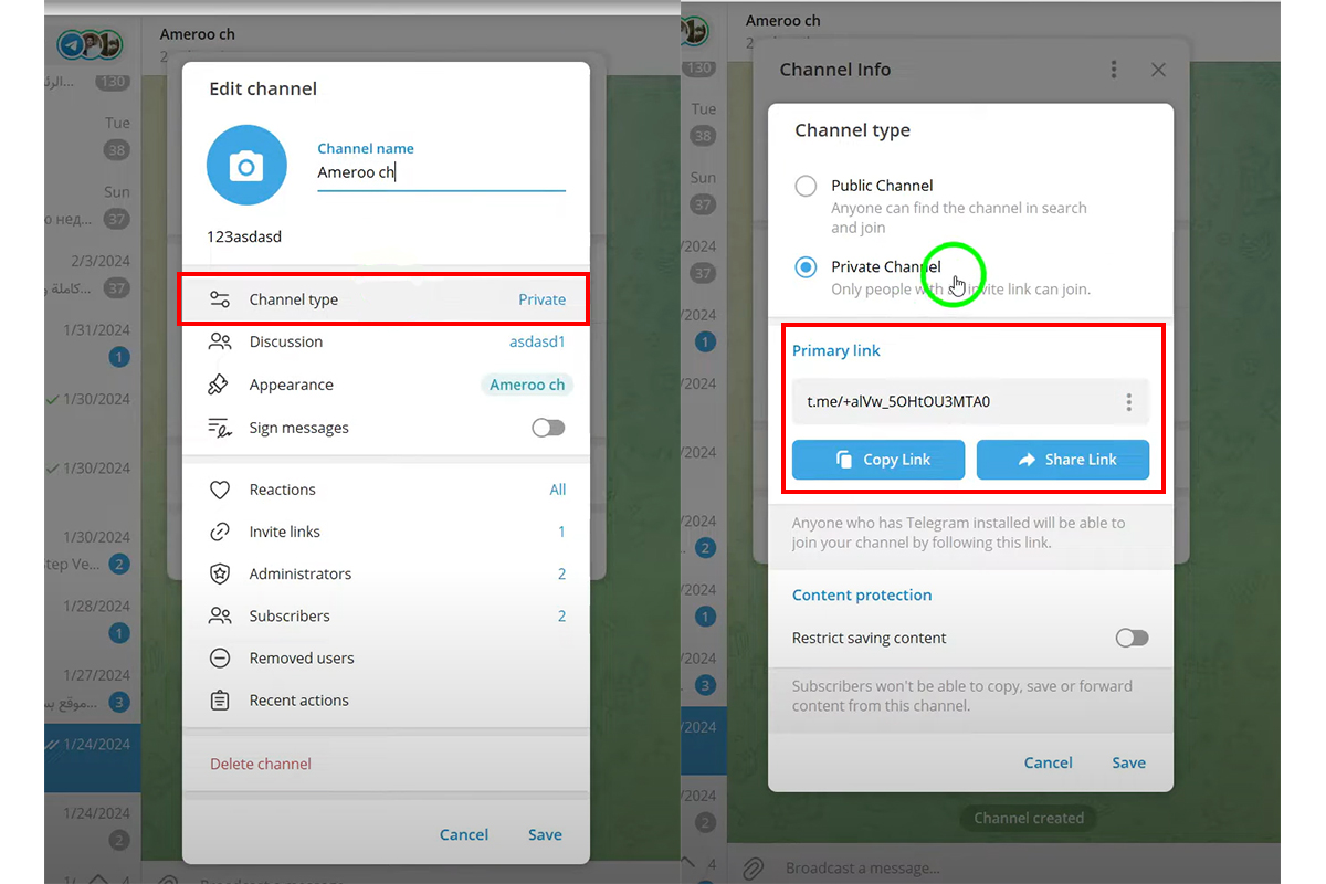 Lấy link Telegram trên desktop