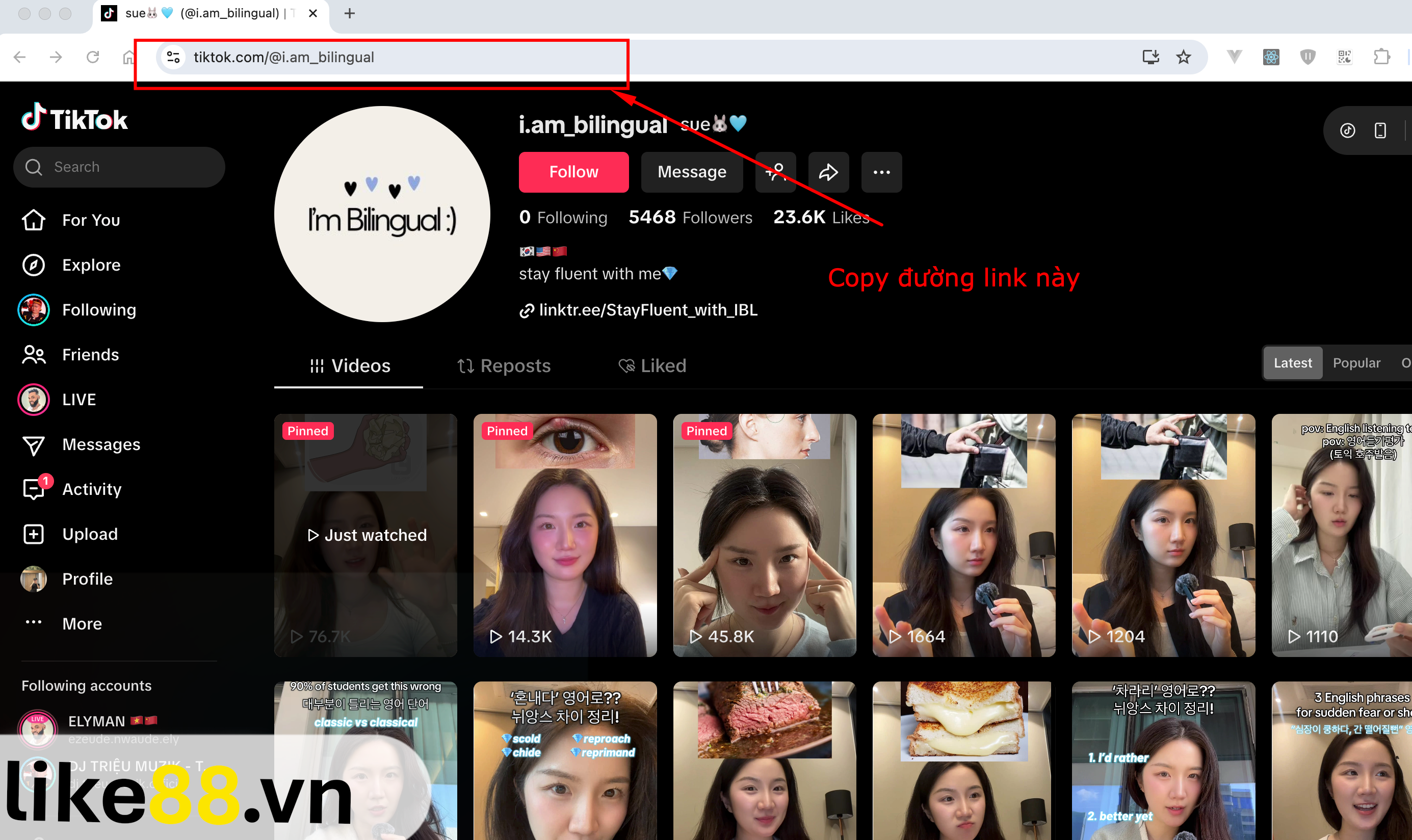 Hướng dẫn lấy link kênh TikTok