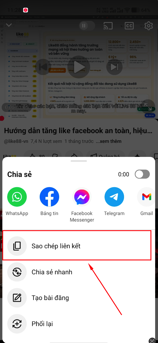 Bước 5 sao chép liên kết video YouTube trên điện thoại